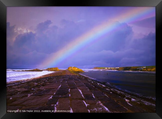 Rainbow over the Breakwater Framed Print by Nik Taylor