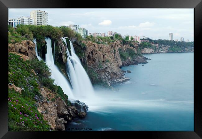 Duden Waterfalls falls into The Mediterranean Sea at Antalya Turkey Framed Print by Engin Sezer