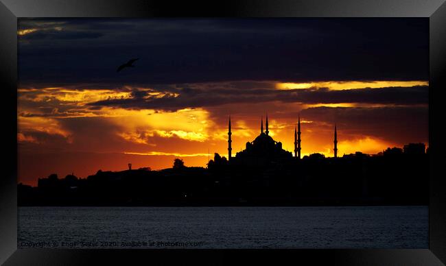 Sunset At Istanbul with Silhouette Of The Blue Mosque Framed Print by Engin Sezer