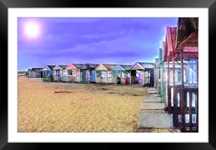 BEACH HUTS SEASIDE Framed Mounted Print by LG Wall Art