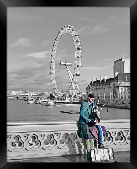 BAGPIPES IN LONDON Framed Print by LG Wall Art