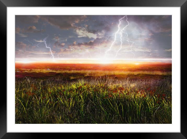LANDS END FIELD OF LIGHTNING Framed Mounted Print by LG Wall Art