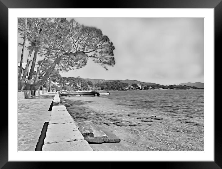 PUERTO POLLENSA BLACK & WHITE Framed Mounted Print by LG Wall Art