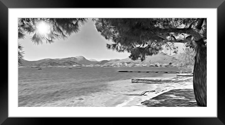 PUERTO POLLENSA BLACK & WHITE Framed Mounted Print by LG Wall Art