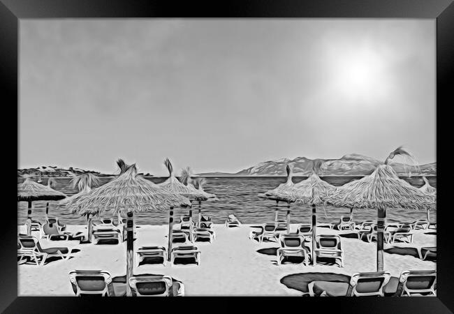 PUERTO POLLENSA BLACK & WHITE Framed Print by LG Wall Art