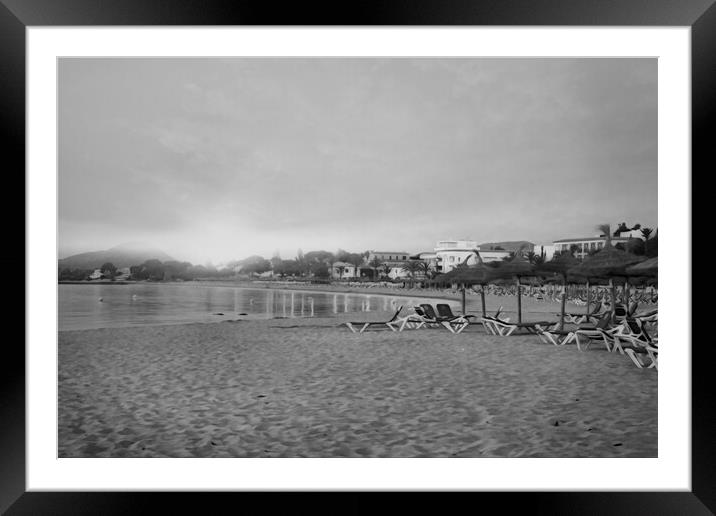 PUERTO POLLENSA BLACK & WHITE SUNSET Framed Mounted Print by LG Wall Art