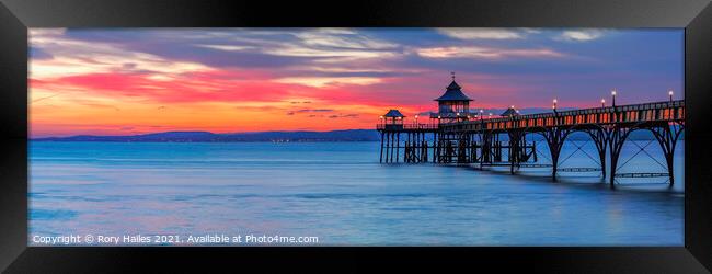 Clevedon Pier. Sunset. Colour Framed Print by Rory Hailes