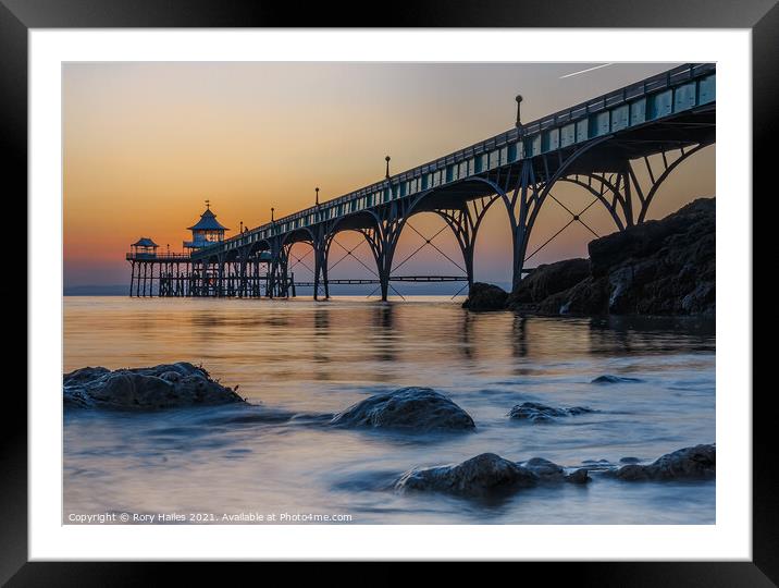 Clevedon Pier at Sunset Framed Mounted Print by Rory Hailes