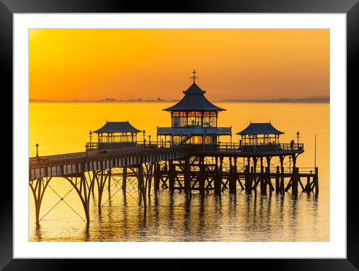 Clevedon Pier with a golden sunset Framed Mounted Print by Rory Hailes