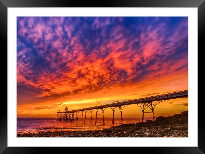 Clevedon Pier at Sunset Framed Mounted Print by Rory Hailes