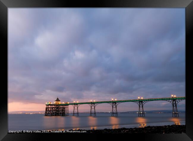 Clevedon Pier at Night Framed Print by Rory Hailes