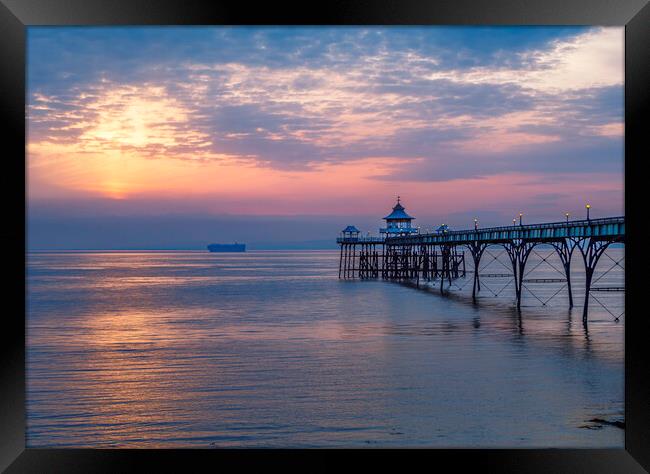 Clevedon Pier with vessel heading to Bristol docks Framed Print by Rory Hailes