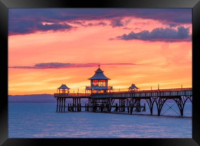 Clevedon Pier at sunset Framed Print by Rory Hailes