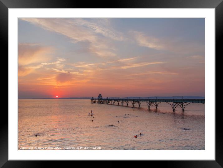 Clevedon Pier as the sun about to set over the Welsh hills Framed Mounted Print by Rory Hailes