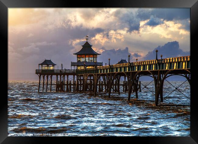 Clevedon Pier at high tide and choppy sea Framed Print by Rory Hailes
