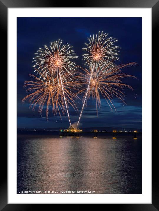 Clevedon Pier Coronation Fireworks on a calm sea Framed Mounted Print by Rory Hailes