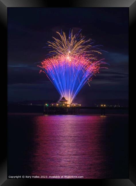 Clevedon Pier Coronation Fireworks on a calm and t Framed Print by Rory Hailes