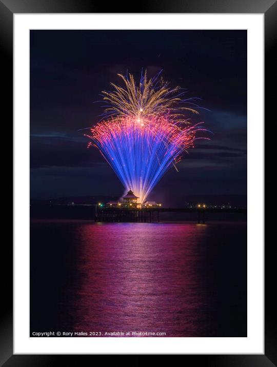 Clevedon Pier Coronation Fireworks on a calm and t Framed Mounted Print by Rory Hailes