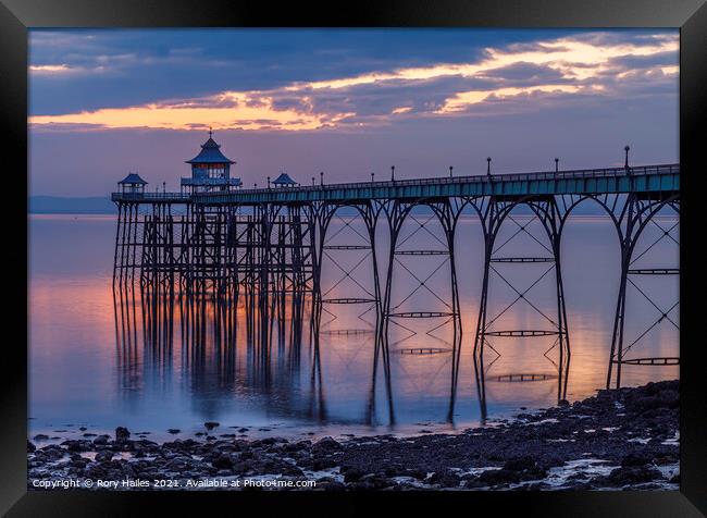 Clevedon Pier with reflection Framed Print by Rory Hailes