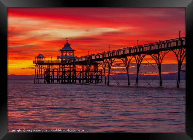 Clevedon Pier at Sunset Framed Print by Rory Hailes