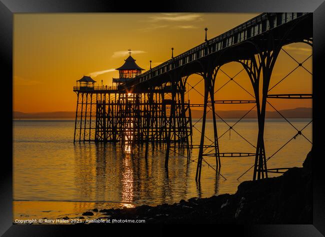 Clevedon Pier Sunset Framed Print by Rory Hailes