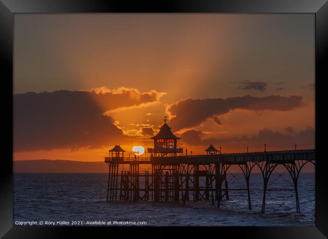 Clevedon Pier at sunset Framed Print by Rory Hailes