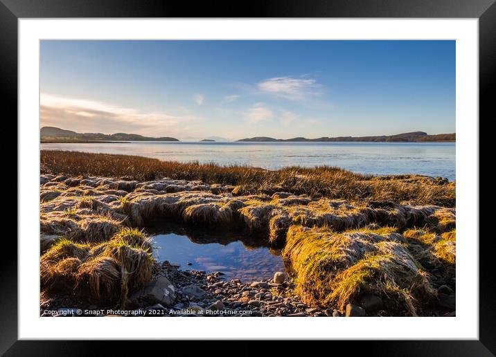 Frost covered grass on the coastline of Kirkcudbright bay at low tide Framed Mounted Print by SnapT Photography