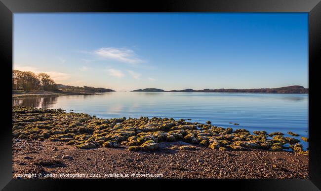 Rocky beach at low tide on a winters morning at Kirkcudbright Bay Framed Print by SnapT Photography