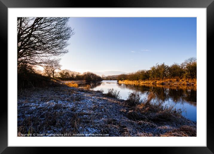 A winter scene on the River Dee at Threave castle, with snow and frost Framed Mounted Print by SnapT Photography