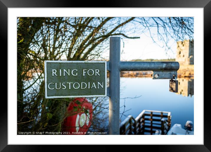 Ring for the custodian sign at Threave Castle ferry crossing on the River Dee Framed Mounted Print by SnapT Photography