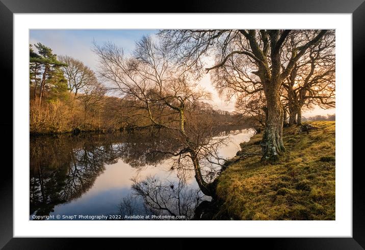 A treelined trail along the Water of Ken river at Kendoon at sunset in winter Framed Mounted Print by SnapT Photography