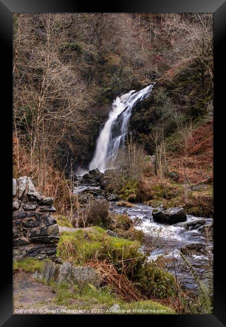 Grey Mare's Tail Waterfall and burn in winter, Galloway Forest Park, Scotland Framed Print by SnapT Photography