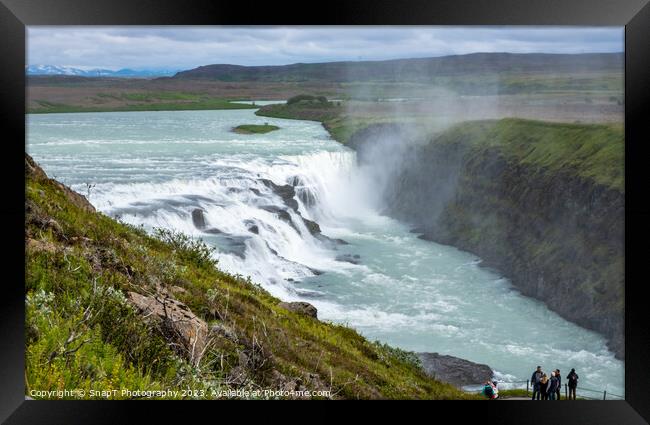 Tourists at the Gullfoss Waterfall on the Hvita River, Golden Circle, Iceland Framed Print by SnapT Photography