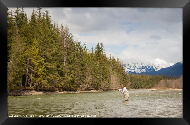 A fly fisherman casting on the Kalum River in British Columbia, Canada Framed Print by SnapT Photography