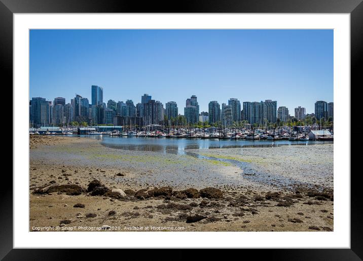 Low tide in Coal Harbour, Vancouver, on a summers day, from Stanley Park Framed Mounted Print by SnapT Photography