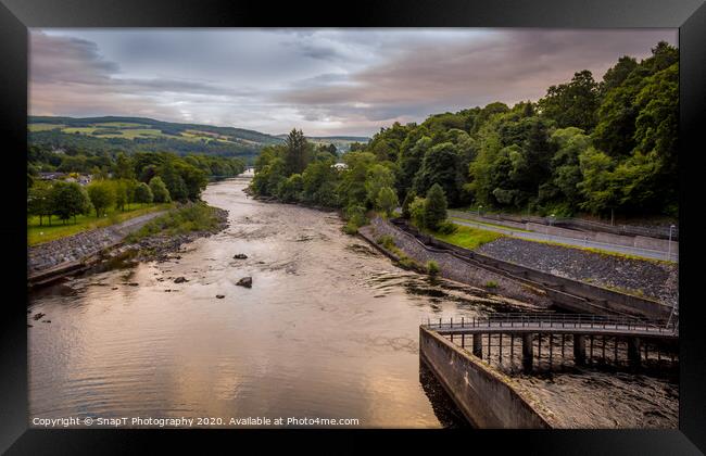 A view down the River Tummel at sunset from Pitloc Framed Print by SnapT Photography