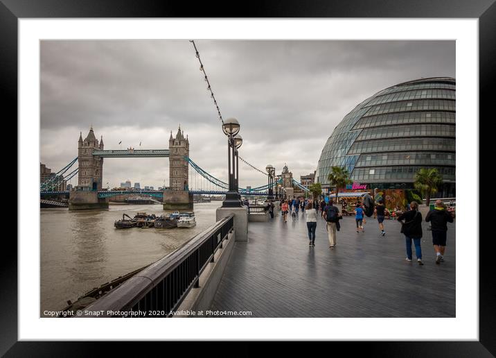 City Hall and Tower Bridge by the Thames, on a cloudy summer afternoon in London Framed Mounted Print by SnapT Photography