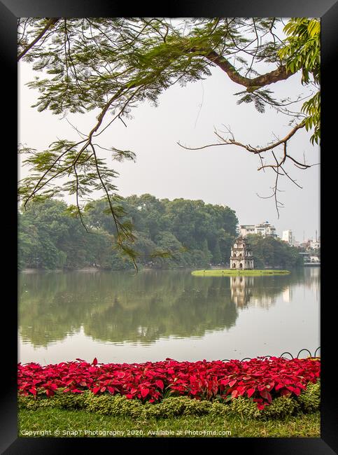 Turtle Tower on Hoan Kiem Lake, in the old quarter of Hanoi, Vietnam Framed Print by SnapT Photography