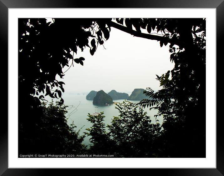 Silhouette of vegetation, with a view of Ha Long Bay. Framed Mounted Print by SnapT Photography
