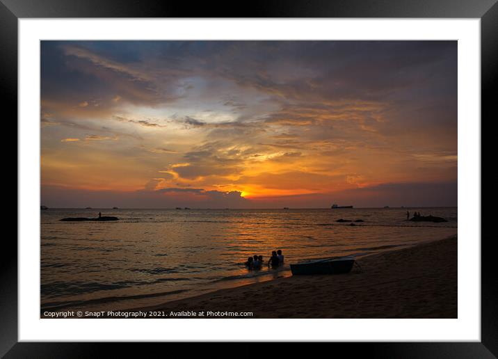 A family bathing in the sea on Ba Keo Beach at sun Framed Mounted Print by SnapT Photography