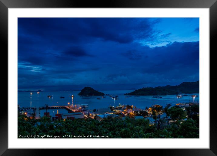 Hill top view over Labuan Bajo harbour in the evening at twilight Framed Mounted Print by SnapT Photography
