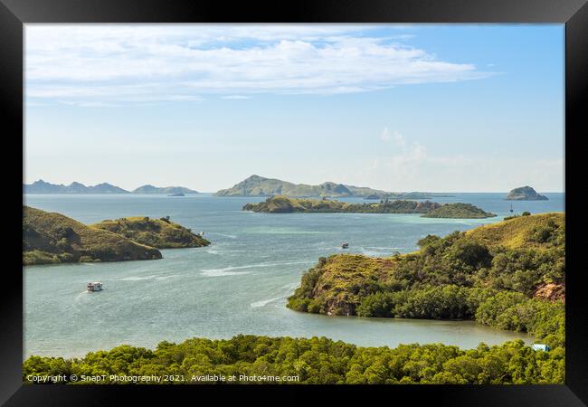 A landscape view over Komodo National Park from Rinca Island, Flores, Indonesia Framed Print by SnapT Photography