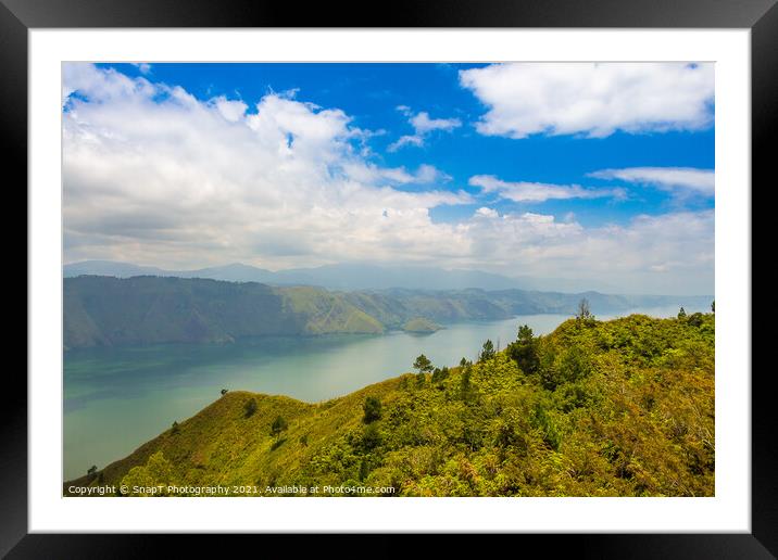 Looking south on the largest volcanic crater lake in the world, Lake Toba Framed Mounted Print by SnapT Photography