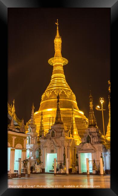 The Shwedagon Pagoda in Yangon illuminated at night Framed Print by SnapT Photography