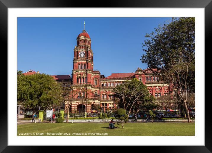 The red brick Yangon High Court colonial building, at Maha Bandula Garden Framed Mounted Print by SnapT Photography