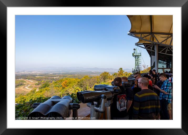 Tourists at the Dorsa Observatory at the Korean Demilitarized Zone Framed Mounted Print by SnapT Photography