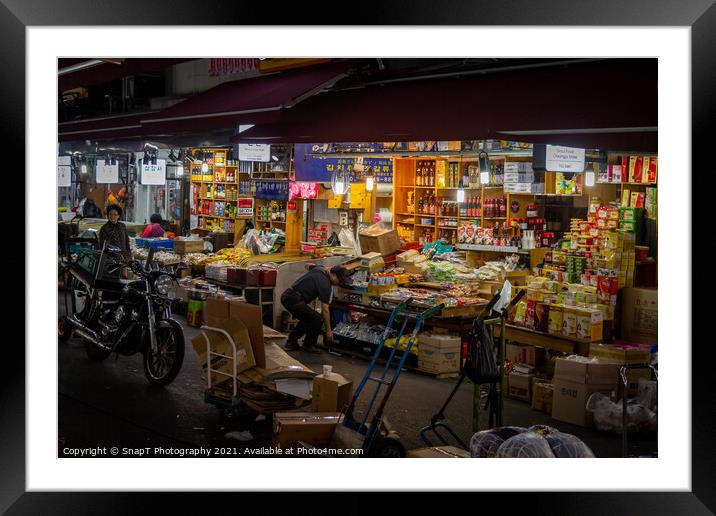 Deliveries at a Korea night market stall in Seoul, South Korea Framed Mounted Print by SnapT Photography