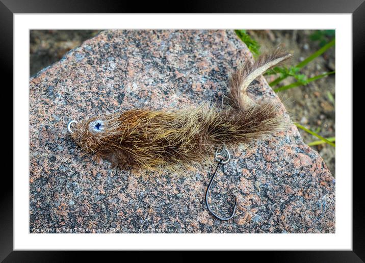 A mouse pattern fly on a rock, used for big trout and taimen fishing Framed Mounted Print by SnapT Photography