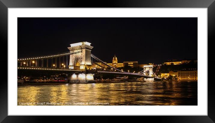 Long exposure of Széchenyi Chain Bridge, Buda Castle and the Danube River Framed Mounted Print by SnapT Photography