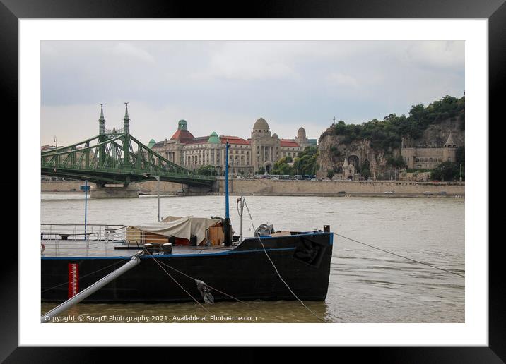 A view across the Danube to Liberty Bridge and Gellert in Budapest Framed Mounted Print by SnapT Photography